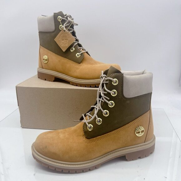 TIMBERLAND WOMEN'S HERITAGE 6 '' INCH WATERPROOF BOOT Tan Green Nubuck US 8 - Picture 2 of 12